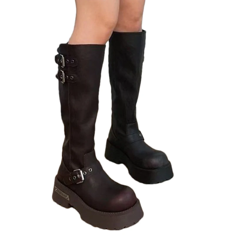 جديد أحذية عالية للنساء الشقق منصة أحذية من الجلد الاتجاه دراجة نارية الأحذية 2025 موضة احذية الجري الثلوج الدافئة بوتاس موهير