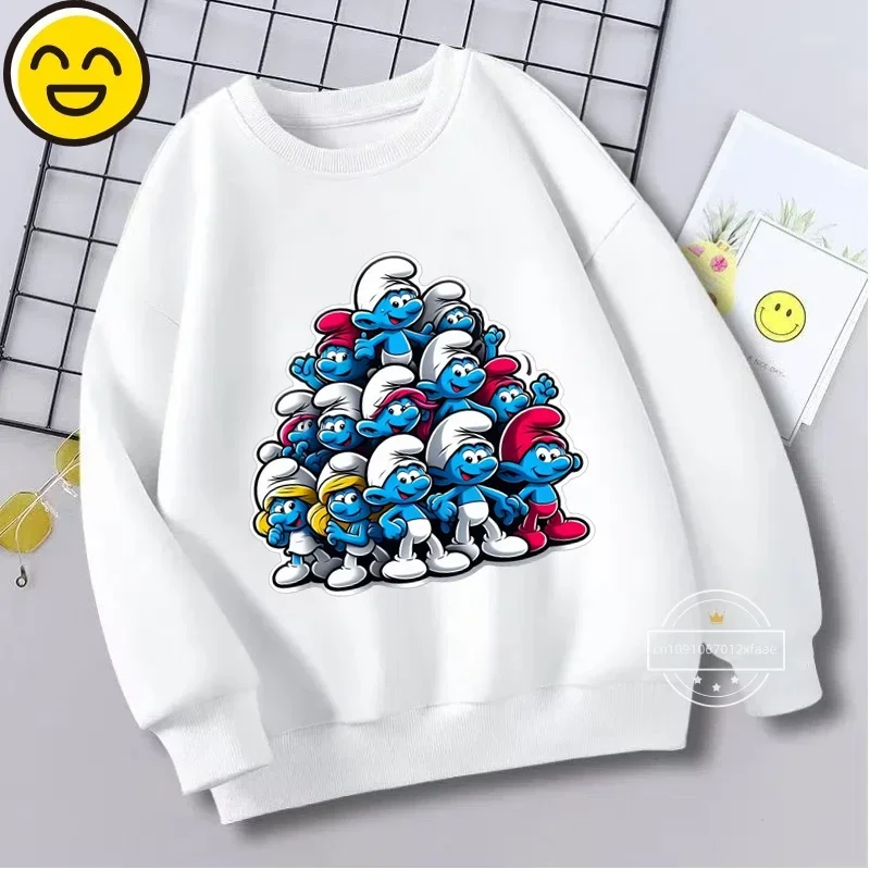 Smurfs cartoon anime children's round neck hoodie casual fashion top hoodie jacket for boys and girls, same style 3-14 years old