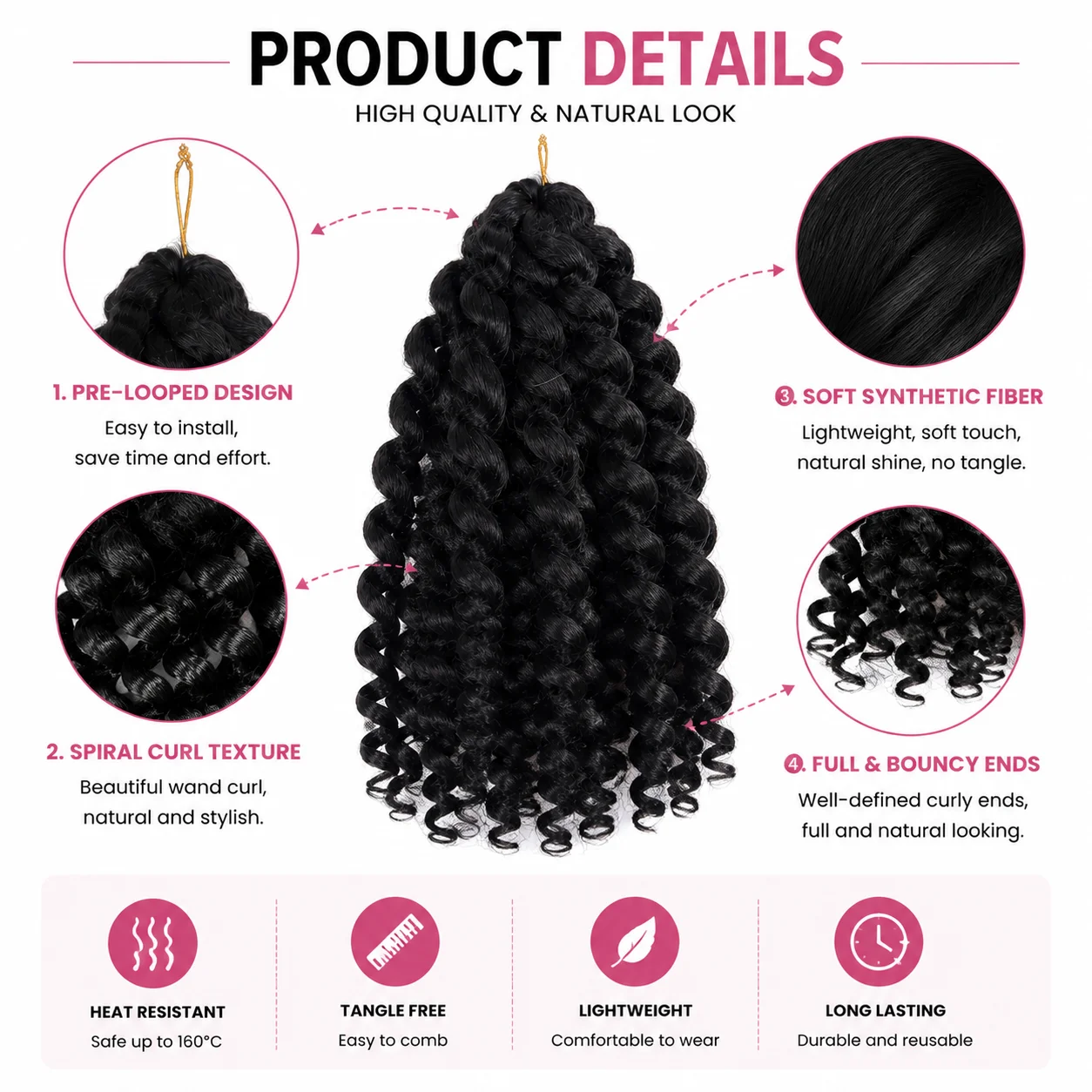 8 Inch Jumpy Wand Curl Crochet - Crochet Braiding Hair 评论和价格