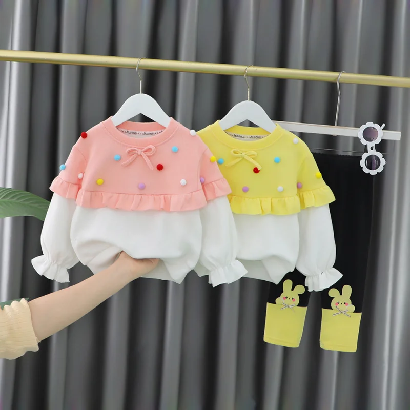 

3656Girls' Outfit Autumn New Spring and Autumn Style Fashionable Baby Girl Sweatshirt Internet Celebrity Children's Korean Style