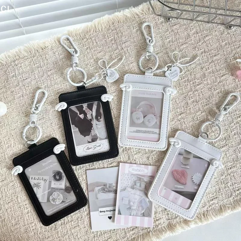 PU Leather Card Holder Kpop Photocard Holder With Keychain Idol Photocards Sleeve Bag Display Pendant School Stationery