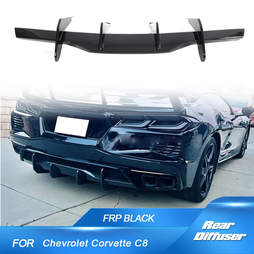 For Chevy Corvette C8 Stingray 2020-2023 FRP Gloss Black Rear Bumper Diffuser Rear Lower Bumper Lip Diffuser Spoiler Body Kits