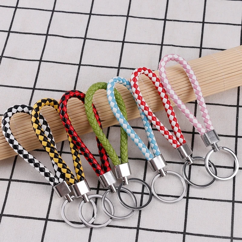 PU Leather Braided Keychain DIY Bag Pendant Keyring Car Key Holder Ring for Men Women Retro Strap Jewelry Accessries Gift