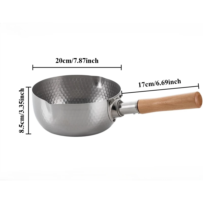 Coating Free Stainless Steel Yukihira Pan Wooden Handle Multi-purpose Cooking Pot Household Noodle Milk Pot Baby Food Supplement