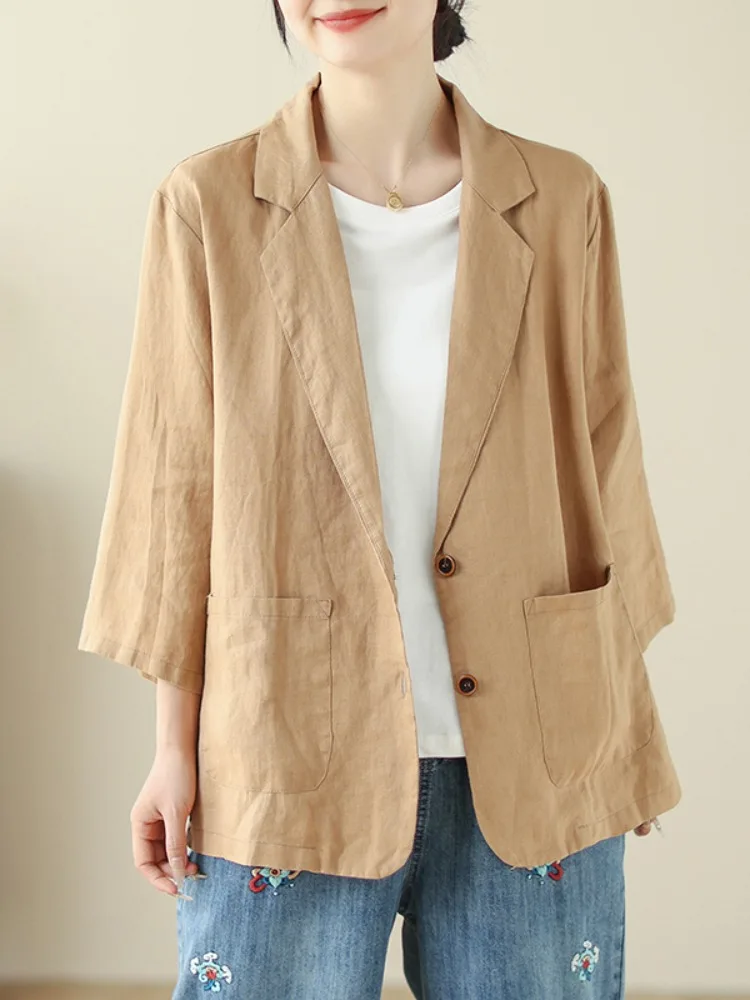 

Linen Cotton Blend Seven-Quarter Sve Sun Protection Suit Jaet Women's Spring Summer Casual Commute Versatile Loose Top