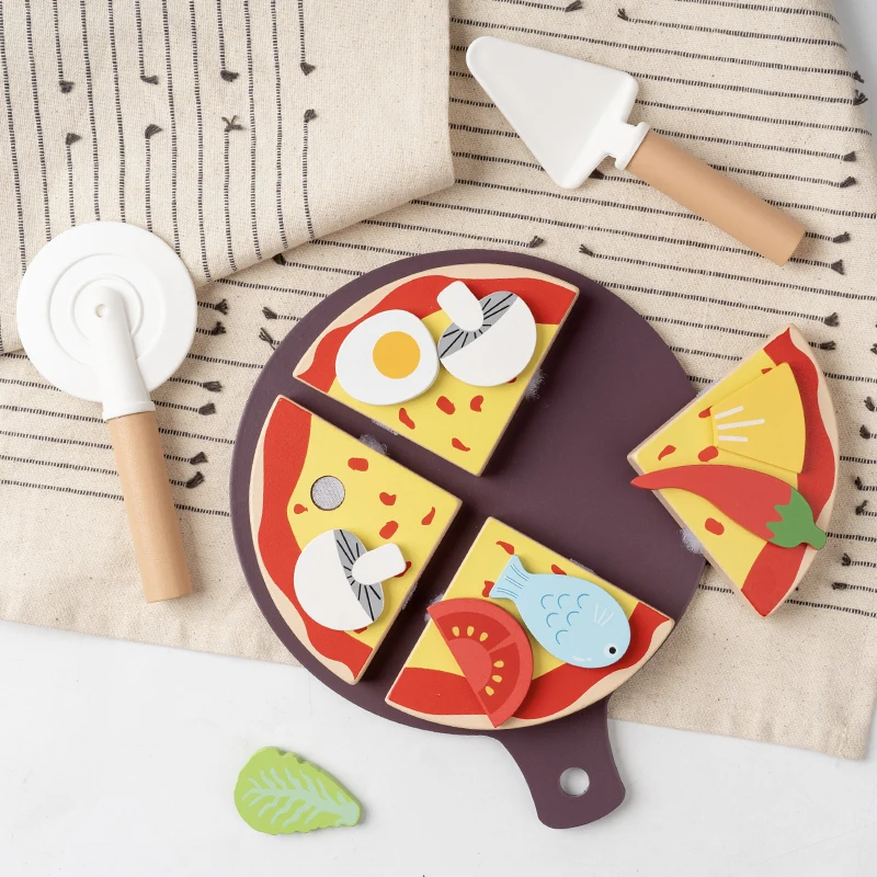 キッチンごっこ遊びおもちゃ木製シミュレーション食品アクセサリーピザサラダデザートセットモンテッソーリ教育玩具幼児ギフト用