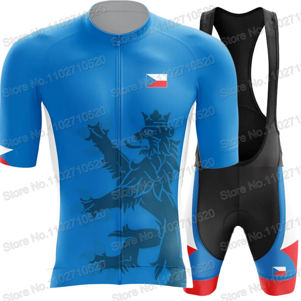 Team Czech Cycling Jersey 2023 Set National Flag Blue Clothing Road Bike Shirts Suit Bicycle Bib Shorts MTB Ropa Maillot