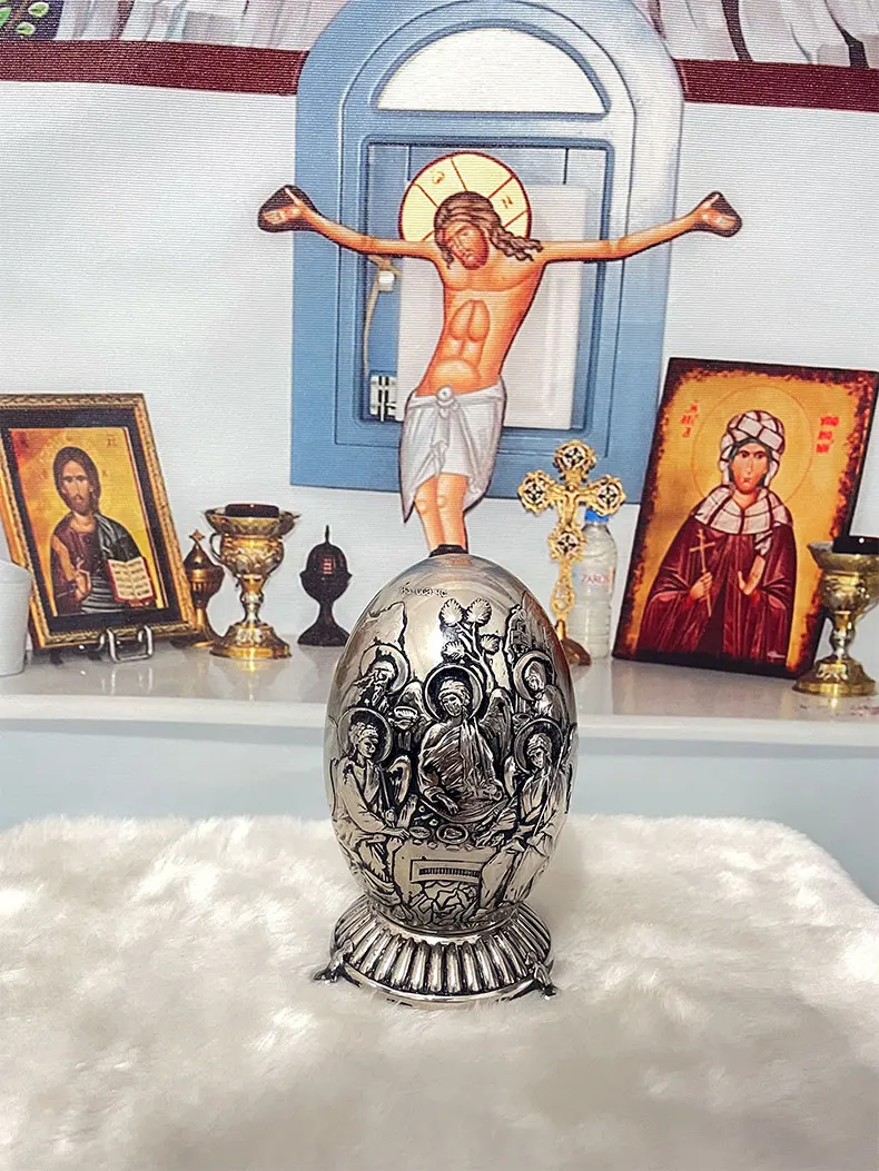 HTISOK Orthodoxe Griechisch-Orthodoxe Katholische Jungfrau-Maria-Statue, Kirchen- und Heimtischdekoration, Runde Form – Detail 2