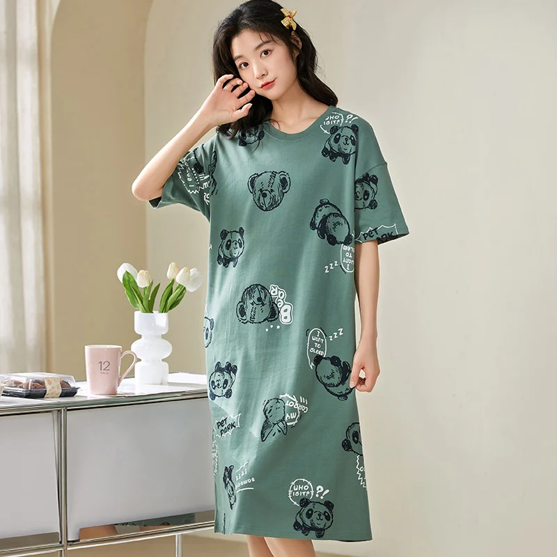 New Summer M-4XL Women Night Gown With Chest Pad 100% Cotton Women\'s Home dress for Young Girls