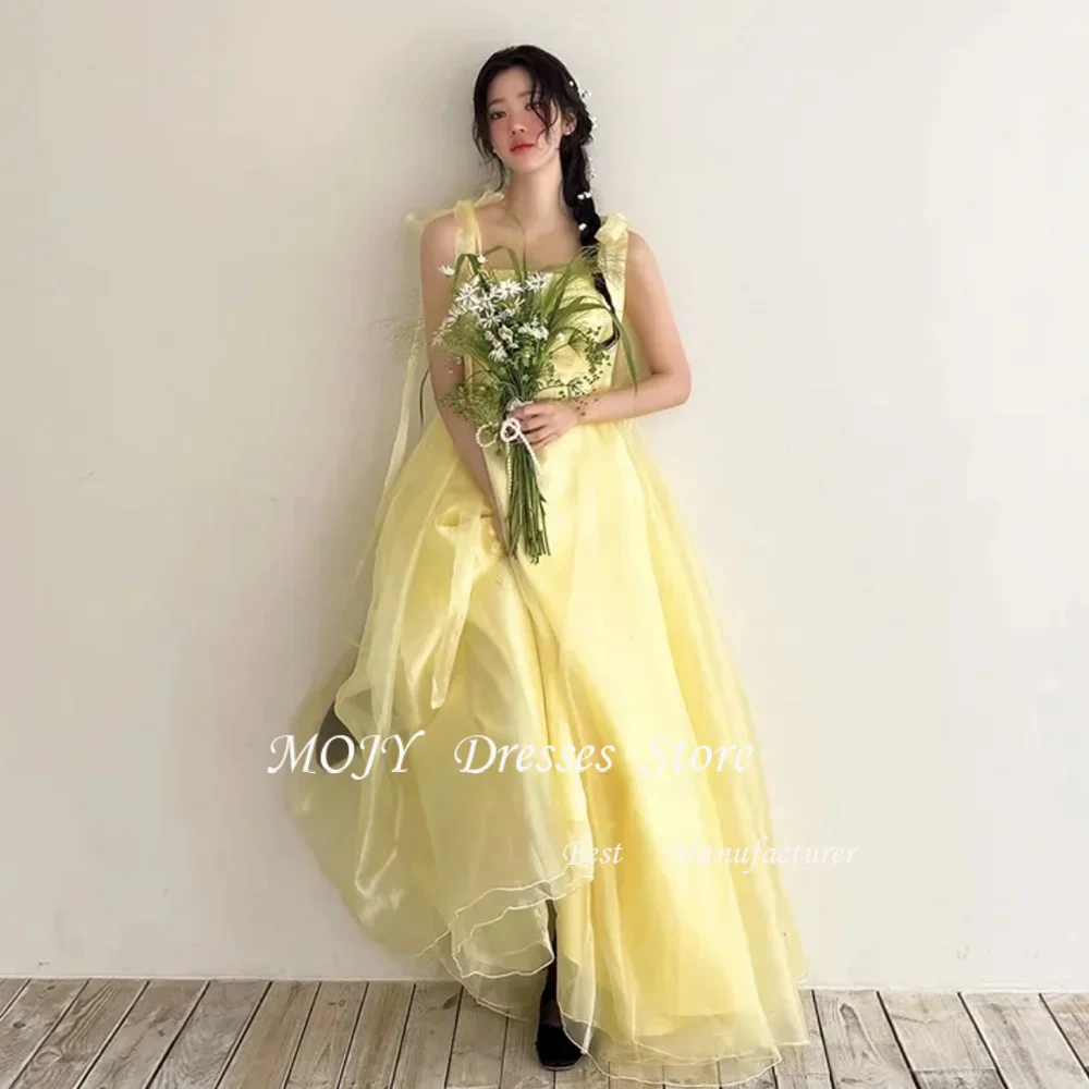 

Mojy Fairy Yellow Tulle Korea Wedding Dresses Organza A Line Floor-Length Formal Prom Gown Customized Wedding Photo Shoot