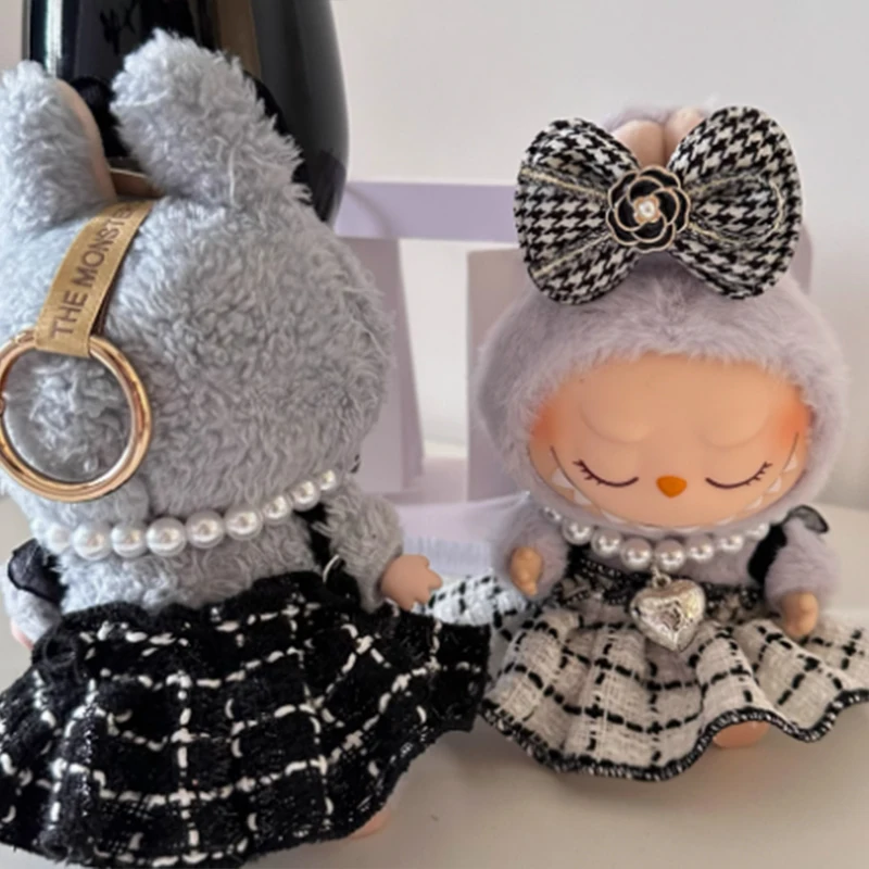 Labubu Black and White Plaid Accessory Set - Little Fragrance and Elegant Design for Dolls Accessories