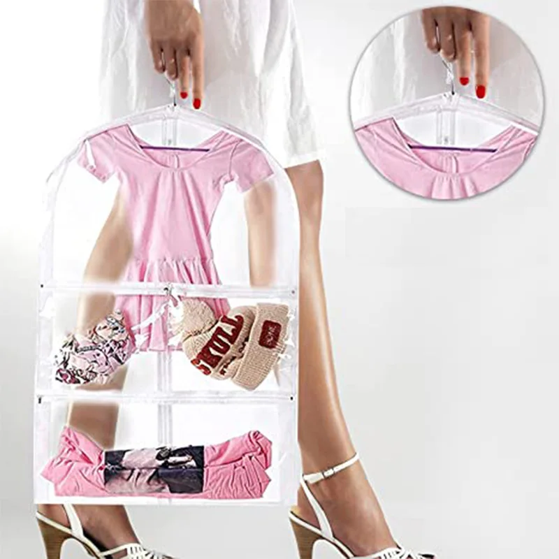 Dance Garment Bags for Dancers Transparent Storage Clear Bag with Zippered Pockets PVC Garment Covers for Kids Dance Clothes