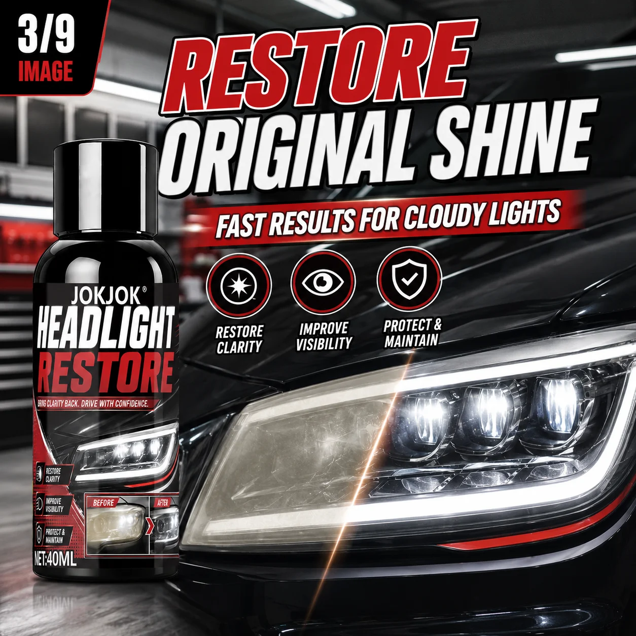 Car Headlight Restoration Polishing Kit - Scratch Remover & Oxidation Cleaner Repair Paste for Headlamp Assembly
