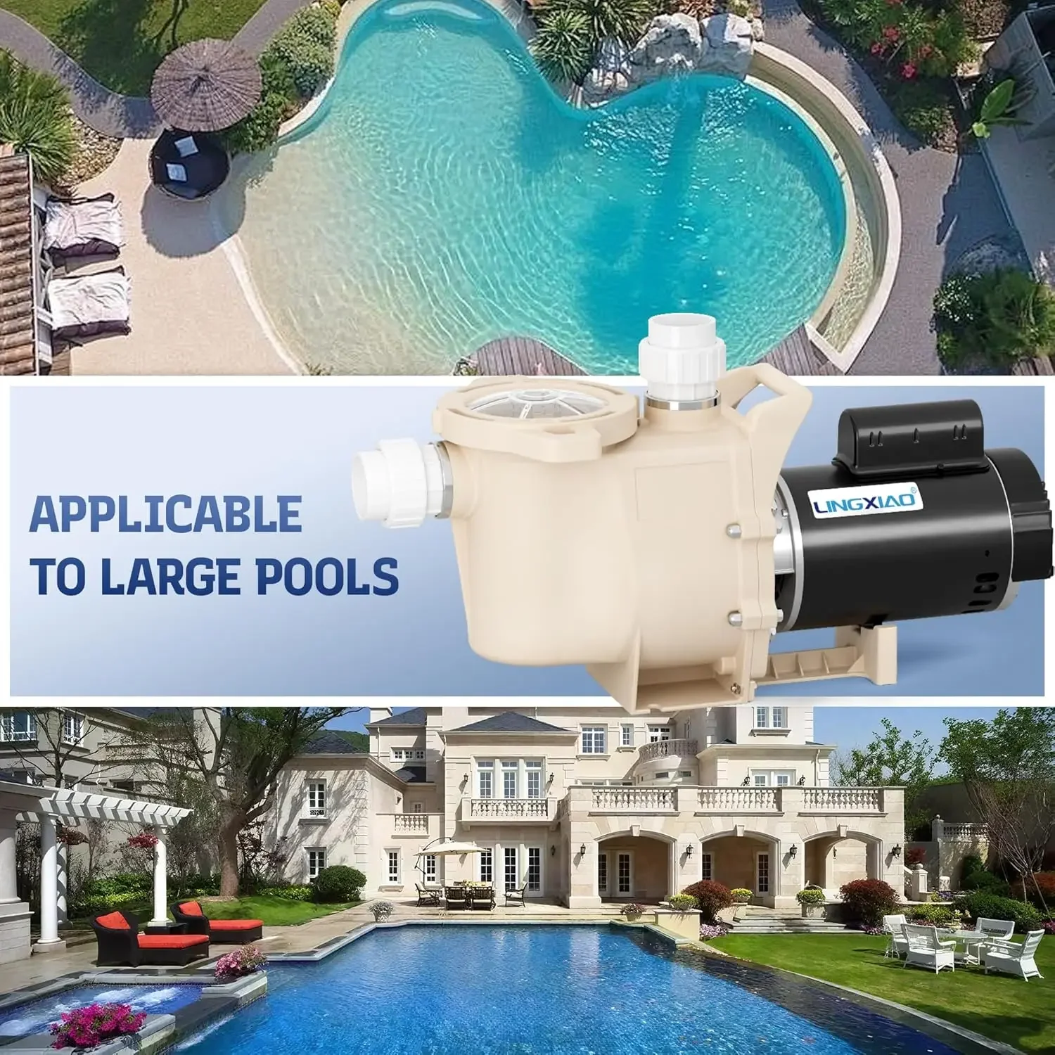 US Shipping Single Speed Self Priming Pool Pump High Flow 1.5HP 115V/230V for Inground Above Ground Pumps Low Noise with