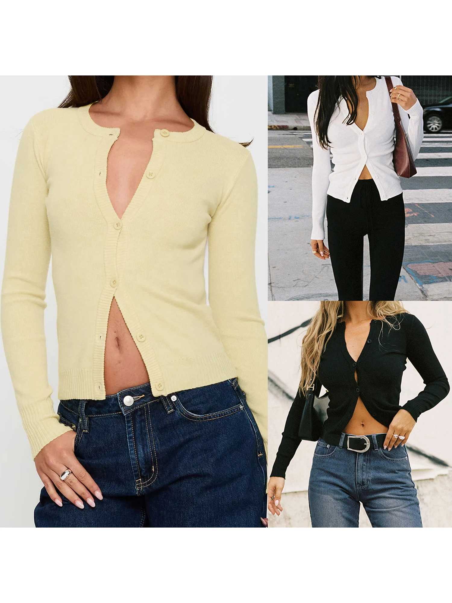

Ladies Fall Pullover Sweater Long Sleeve V Neck Button Down Solid Color Knit Top for Autumn Fashion
