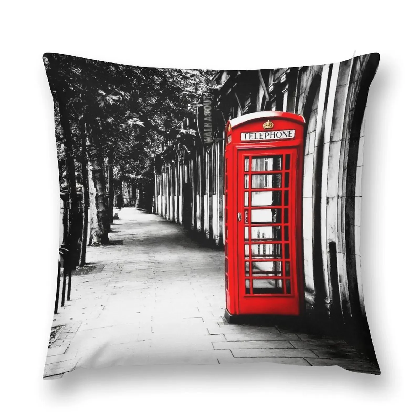 London Calling - London Red Telephone Booth - Classic British Phone Box Throw Pillow Custom Cushion pillow