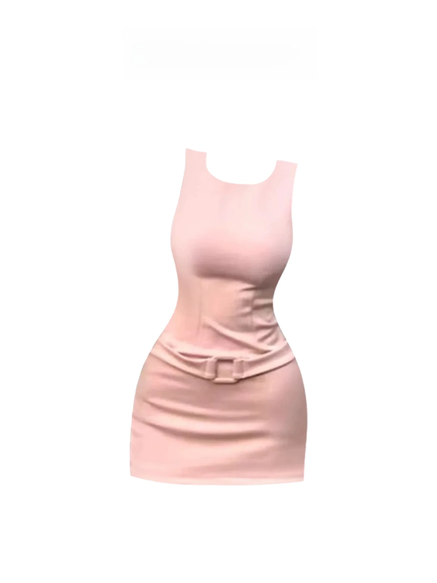 HEZA Różowa Kamizelka Damska Letnia Dopasowana Spódnica z Podkreśloną Talia i Zakrytymi Pośladkami Francuski Styl Bez Rękawów Okrągły Dekolt