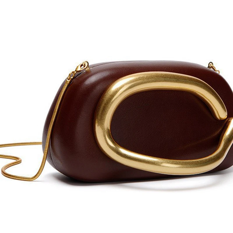 

Box Bag Metal Details Crossbody PU Leather Clutch Shoulder Luxury Brand Women's Handbags Ladies Evening Purse Box Clutch Bag