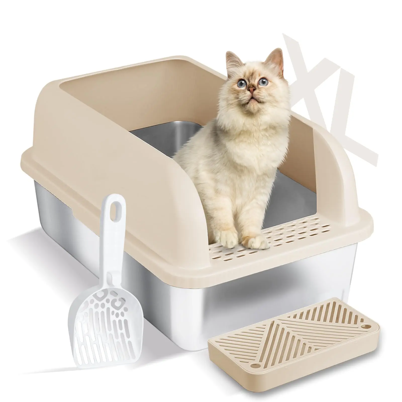 

Easy Clean Anti-leakage Non-Sticky Extra Large Stainless Steel Cat Box With High Wall Enclosed XL