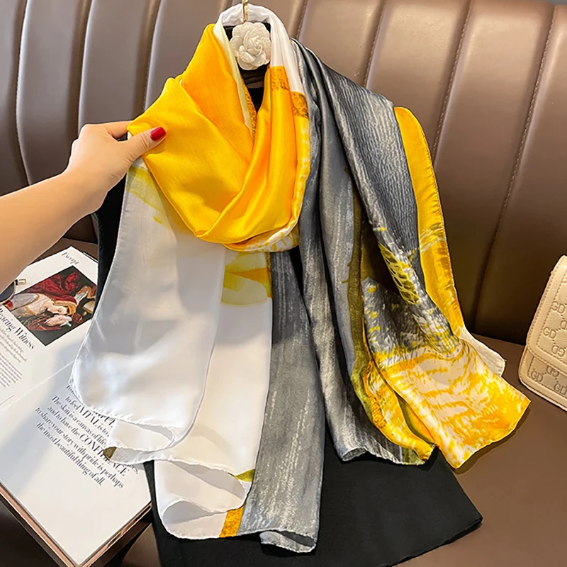 Spring Scarf Women\'s Luxury Design Scarf Silk Smooth Scarf Soft Muslim Headband Shawl Beach 85x180cm