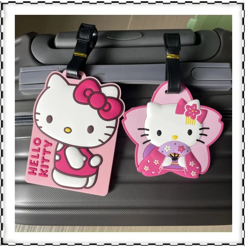 

Hello Kitty Luggage Tags Anime Cartoon Travel Accessories Suitcase Holder ID Addres Silicone Gel Portable Label Baggage Tag
