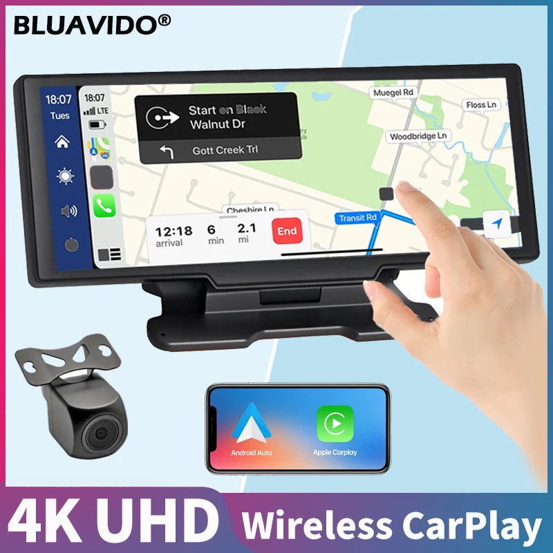

Dual Dash Cam 4K Front and 1080P Rear Wireless CarPlay/ Android Auto 10.26" Smart Monitor G-Sensor Parking Surveillance 5G WiFi