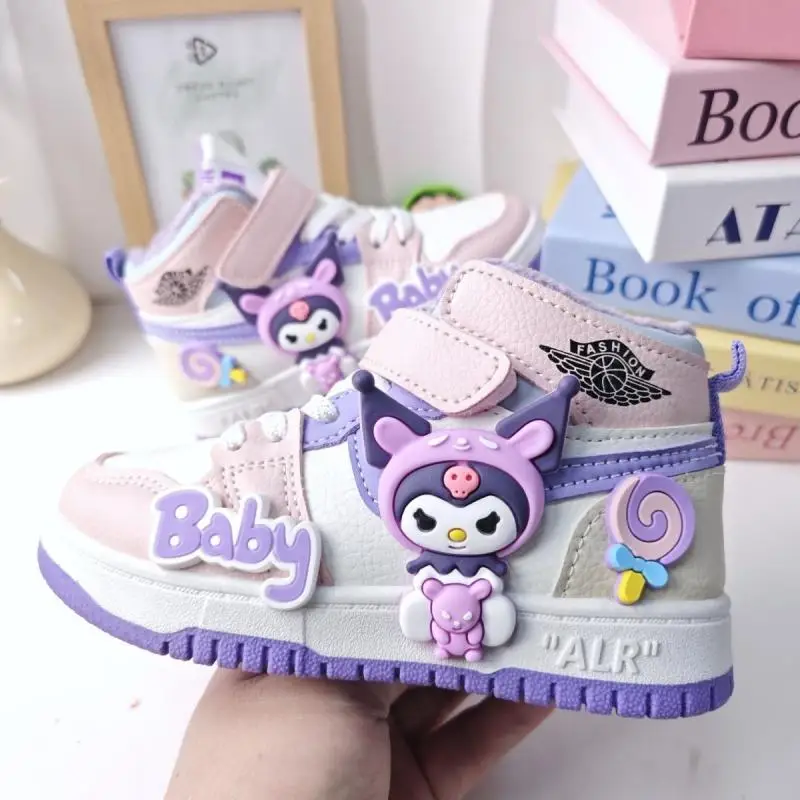 Sanrio Girl Sneakers Kuromi Autumn Winter Velvet Child Sports Shoe Cartoon Fashion Cotton Shoes Kawaii Water Proof Casual Shoes