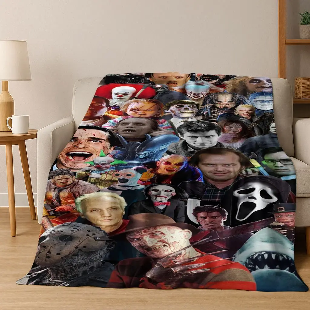 الرعب تشاكي Pennywise مهرج هالوين المنشار فريدي كروجر الفانيلا بطانية لينة بطانية دافئة لغرفة النوم غرفة المعيشة السرير نزهة