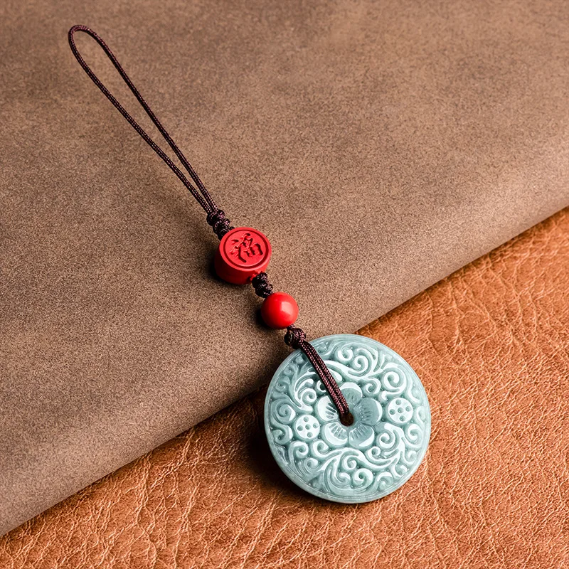 Original Natural A-grade Jade Blue Horizontal Buckle Mobile Phone Pendant With Chinese Style Jade Stone Car Keychain Bag Hanging