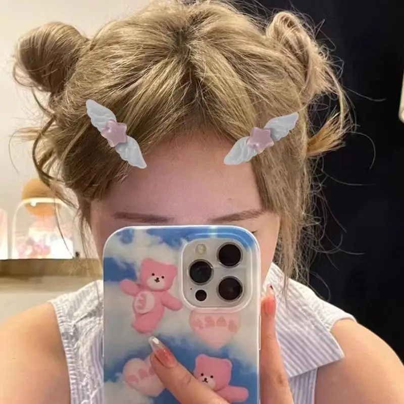 

31BB 2pcs Fashion Star Wings Hairpins Hair Duckbill Clip Sweet Hair Barrettes Y2K Hair Accessory Holiday Gifts