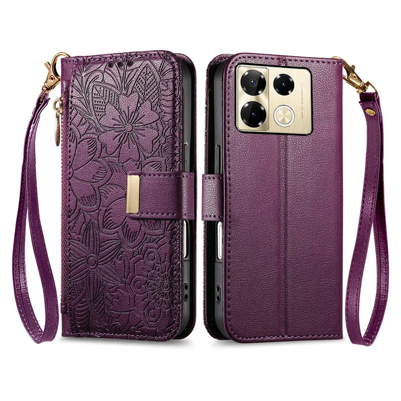 

embossing leather Cover For Infinix Note 40X 40 30 Pro + VIP 30i 4G 5G shockproof multi-functional card Slot Wallet phone Case