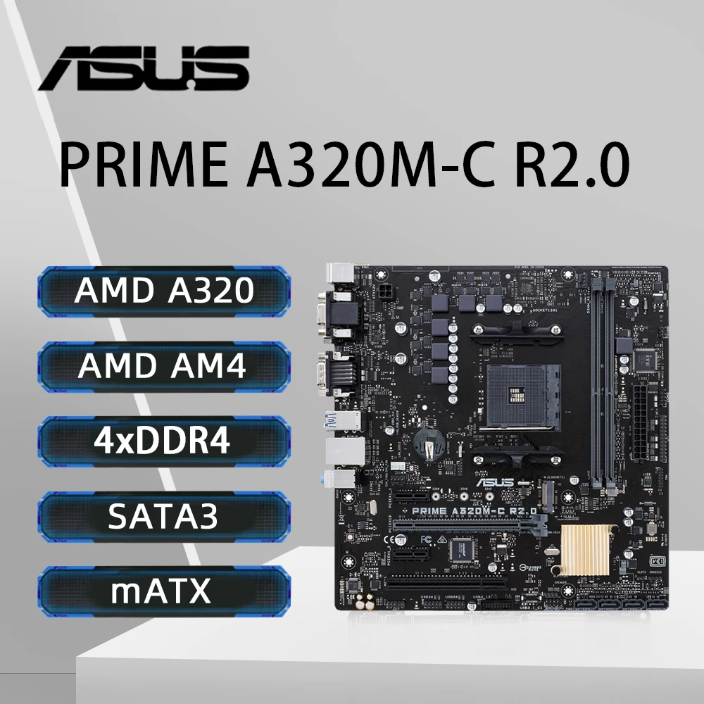 

ASUS PRIME A320M-C R2.0 Motherboard Support AMD Ryzen 5 5600 Ryzen 7 5700X3D DDR4 3200Mhz NVME M.2 PCIe 3.0 AM4 Motherboard mATX