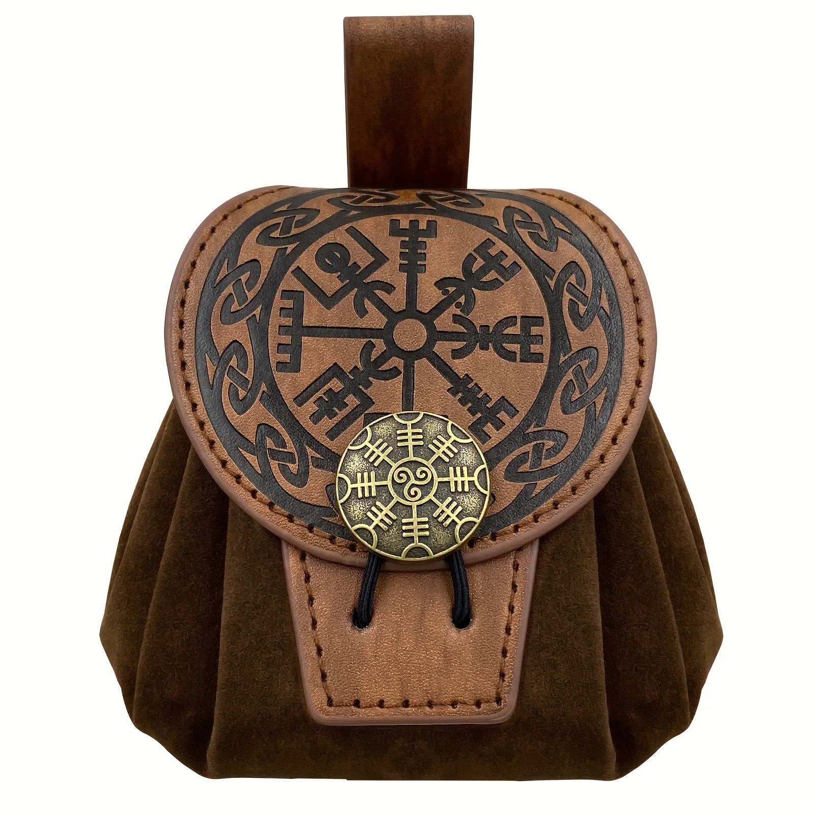 Medieval Viking Copper Coin Fanny Pack Vintage PU Leather Drawstring Purse Pouch Bag Renaissance Costume Accessories for Halloween LARP Cosplay Costume Party