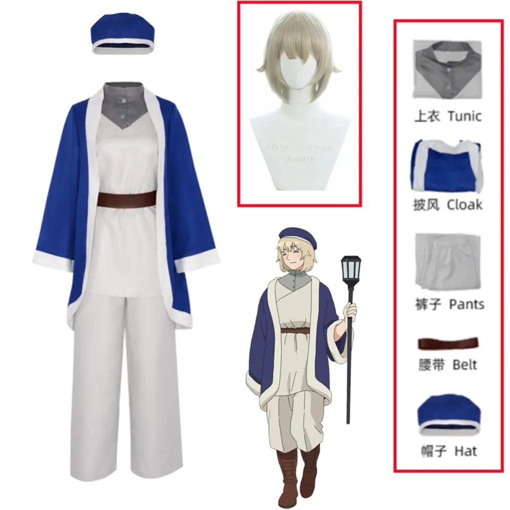 Anime köstlich in Dungeon Falin Touden Cosplay Kostüm Perücke Uniform dunkelblaue Robe Hut Laios Touden Halloween Party Frauen Requisiten