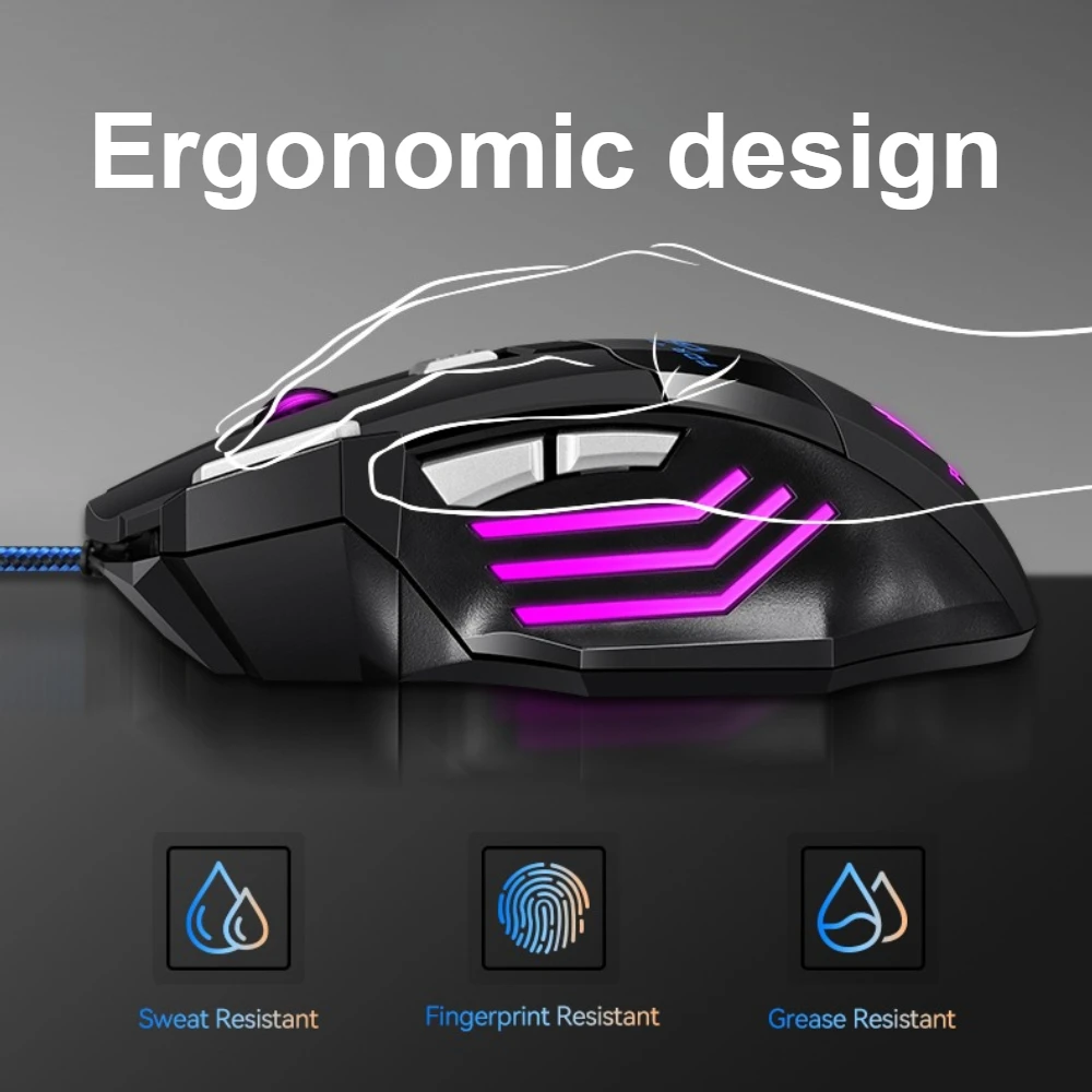 T-WOLF Wired Gaming Mouse 7 Buttons RGB Backlit 2400DPI Adjustable Ergonomic USB Optical Mice For PC Laptop Gamer Office Use