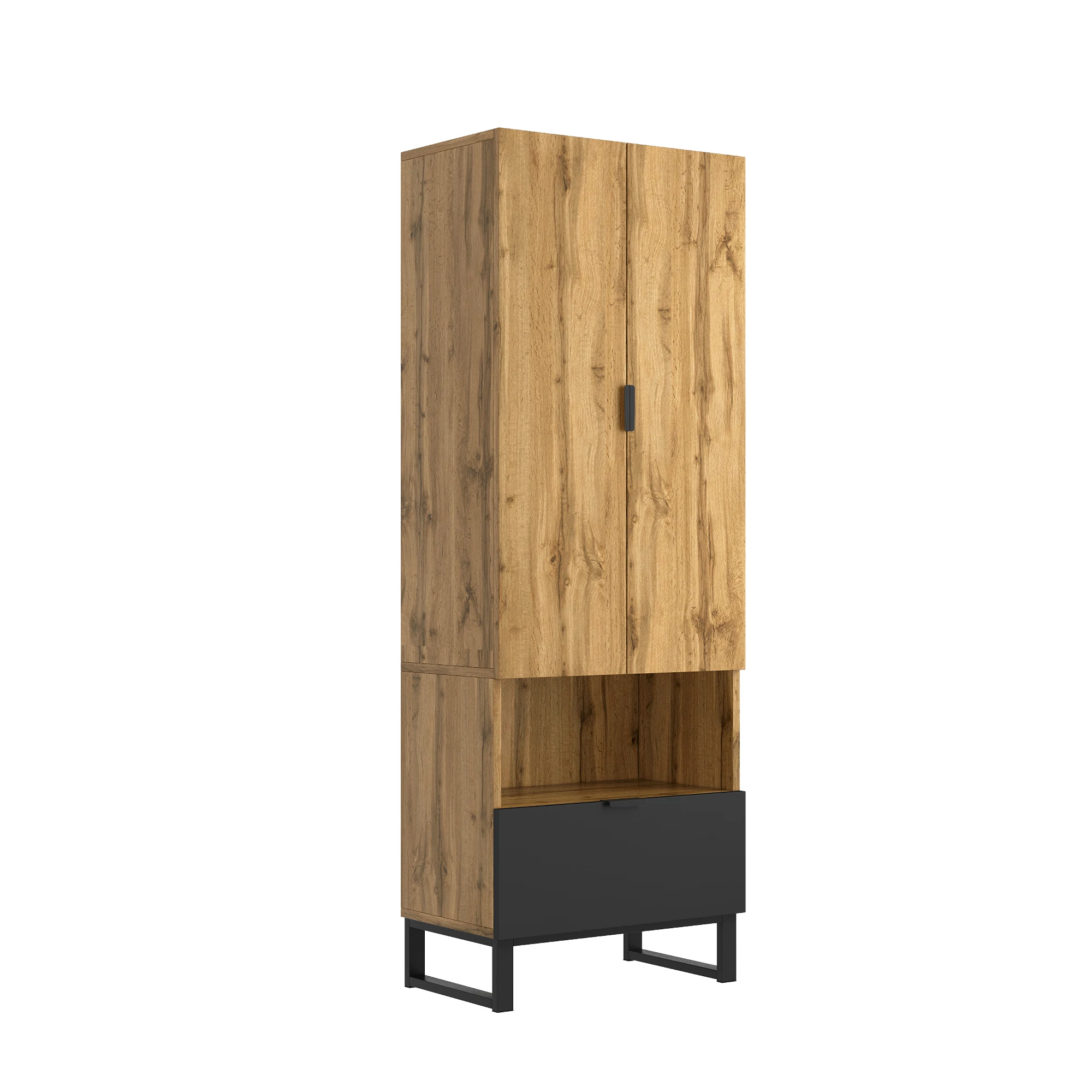 1St wardrobe cabinet 1 push box, one compartment with adjustable shelves, with dresses bar