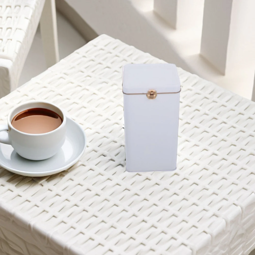 

Tea Can Iron Box Airtight Canister Flour Storage Container White Cereal Canisters Coffee
