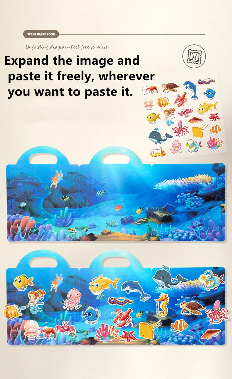 Wiederverwendbares Cartoon-Aufkleberbuch für Kinder, mehrere Scenos, DIY-Puzzlespiel, pädagogisches Lernen, klassisches Spielzeug für Kinder im Alter von 2–4 Jahren, Geschenke – Detail 5