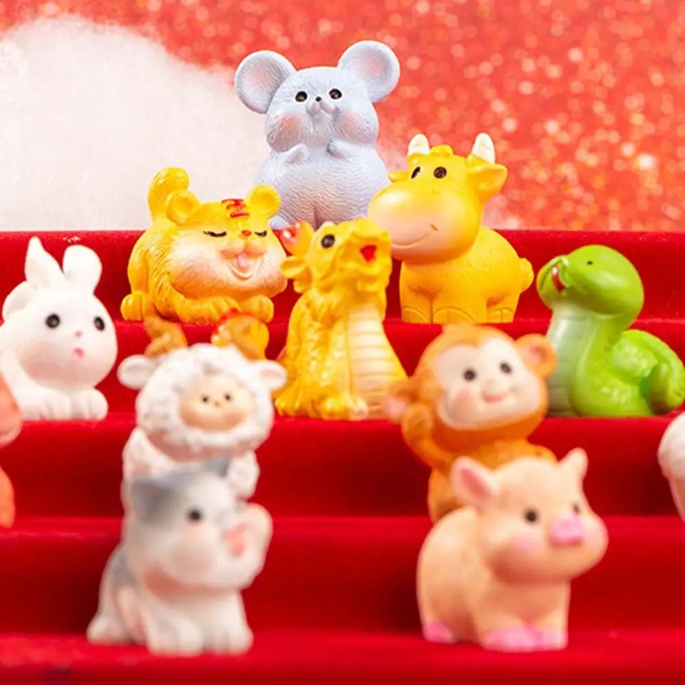 Cute Mini Twelve Zodiac Figurines Resin Crafts Handmade Zodiac Figurines Miniature Cartoon DIY Micro Landscape Decoration