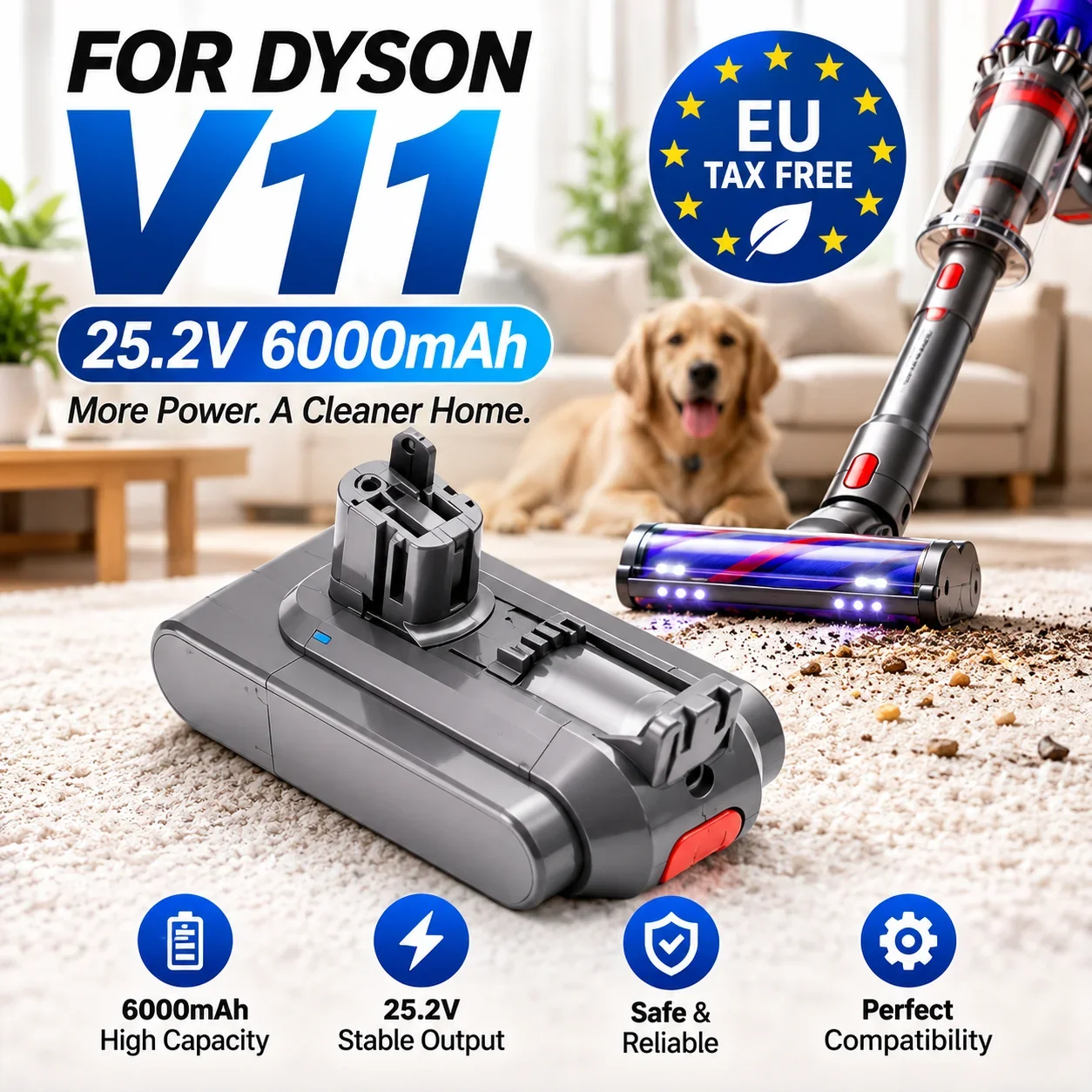 Batteria da 25,2 V e 6000 mAh per aspirapolvere Dyson V11 SV15 SV16 SV17 SV18 SV22, batteria agli ioni di litio per aspirapolvere Dyson V11 Animal Fluffy.
