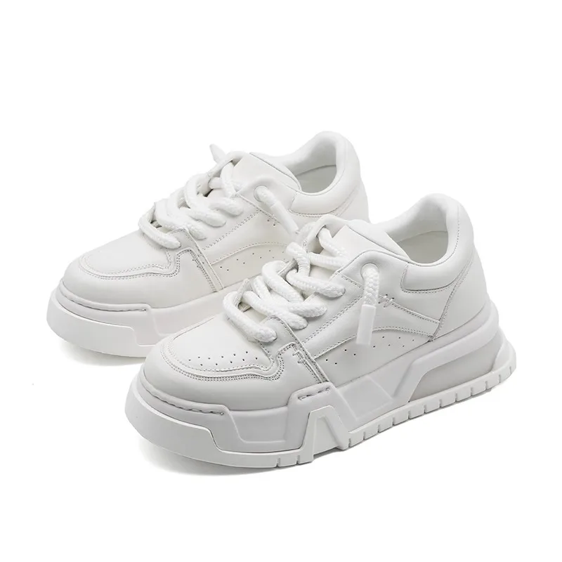 

Luxury Genuine Leather Platform Sport Shoes Men's Sneakers White Thick Sole Casual Breathable Outdoor Male Work Shoes Youth