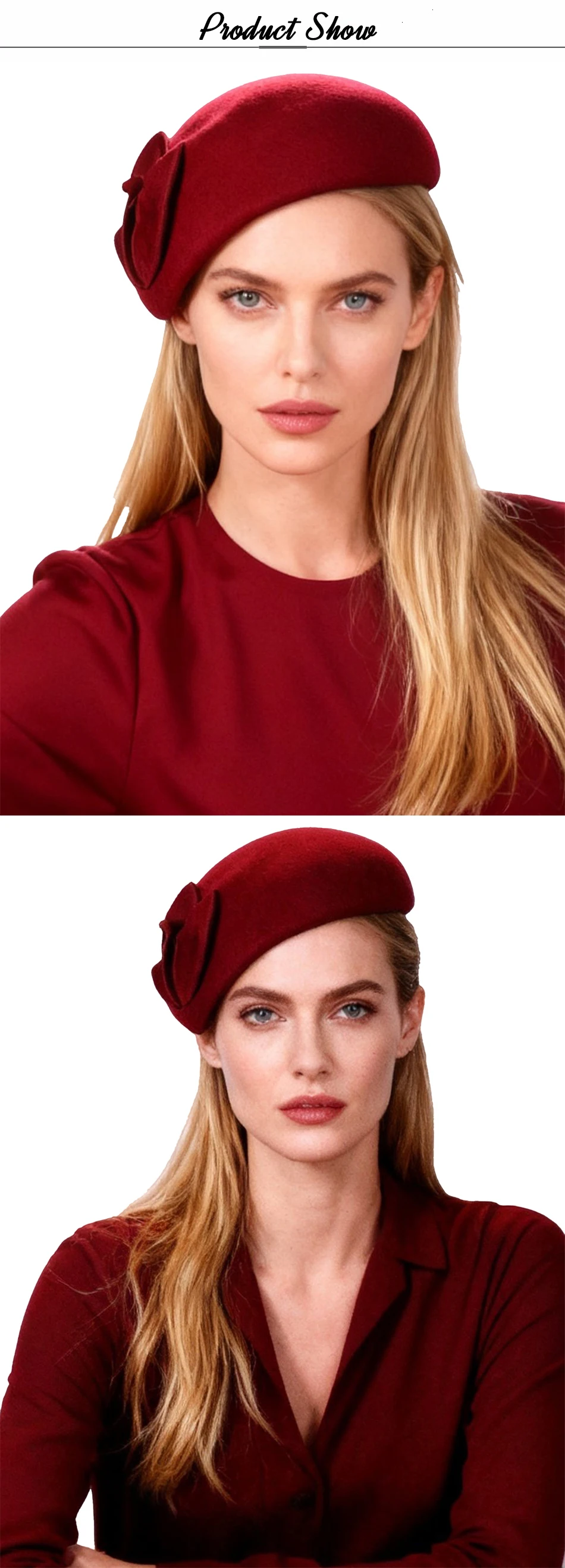 FS Luxuriöser Woll-Pillbox-Hut, rot-grüne Kirchenhüte für Damen, elegante Hochzeits-Fascinator-Kappen, französische Baskenmütze, Chapeau Femme 2026 – Detail 1