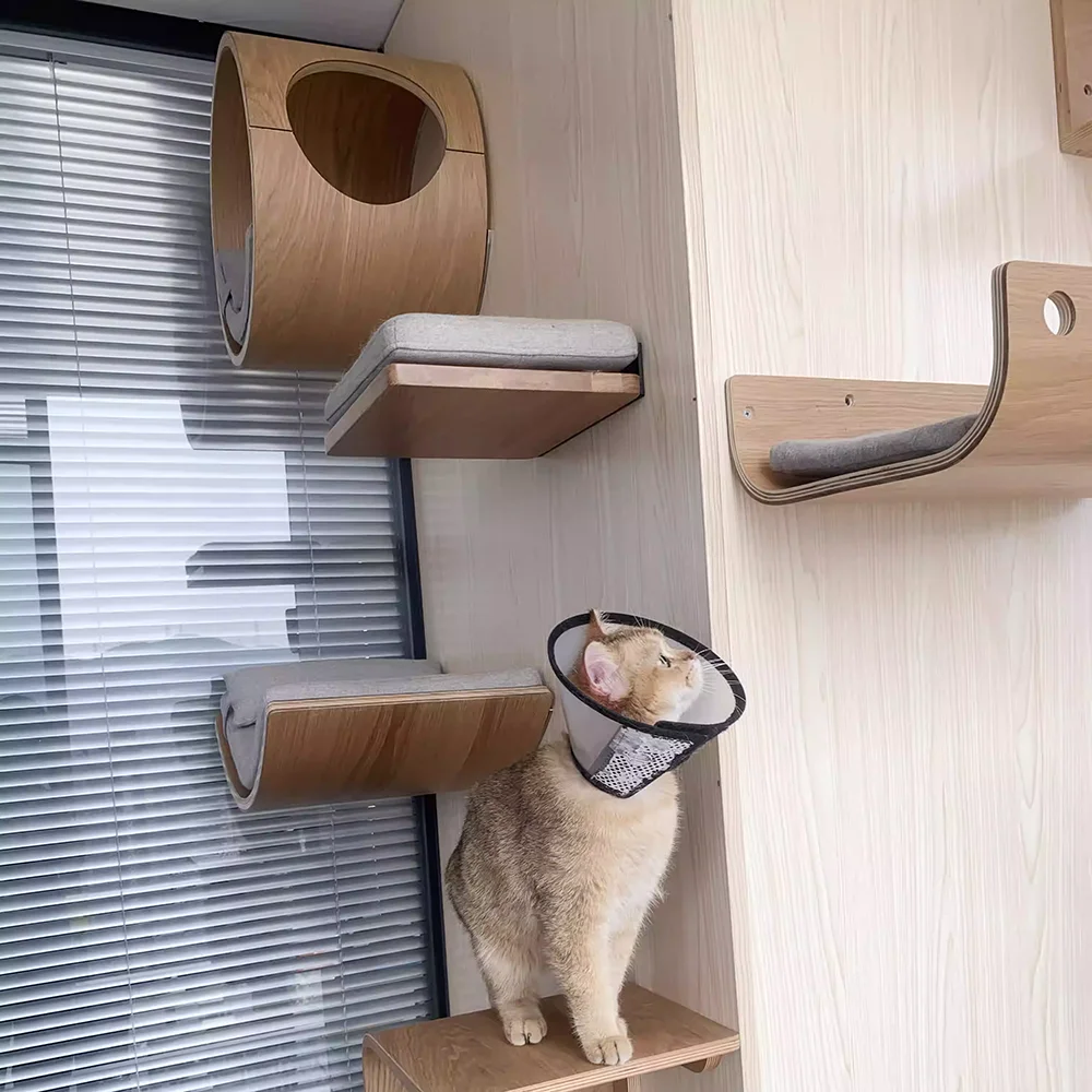 

Настенные полки для лазанья для кошек, гамак, когтеточки, ступеньки из цельного дерева, лестница, мебель для кошек для активного отдыха, домашние кошки