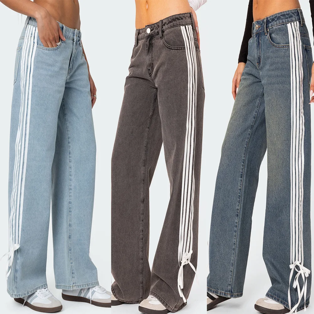 Denim Pant Women Jeans Wide Leg Long Pants Y2k Streetwear High Waist Casual Straight Trousers Elegant Mom Jeans Work 2025