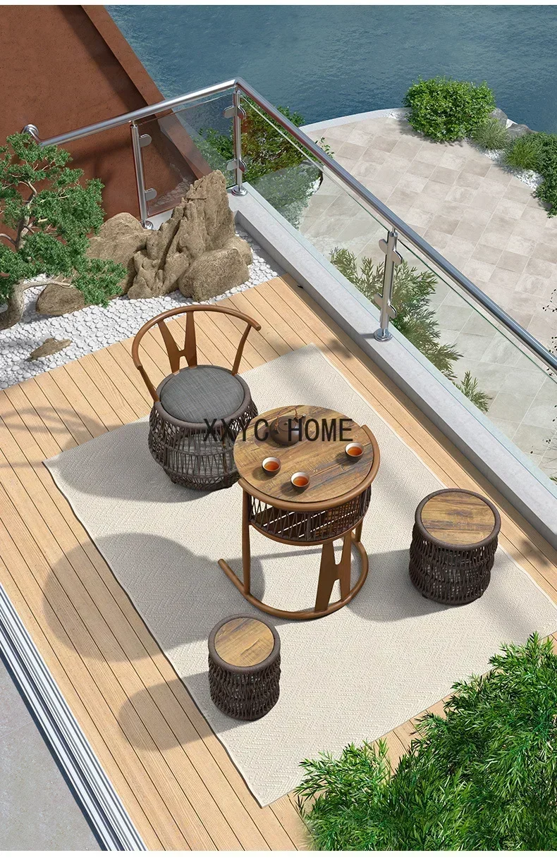 Balcon petite Table et chaise trois pièces chaise en rotin créatif Simple petite Table à thé Table basse balcon Table-chaise ensemble