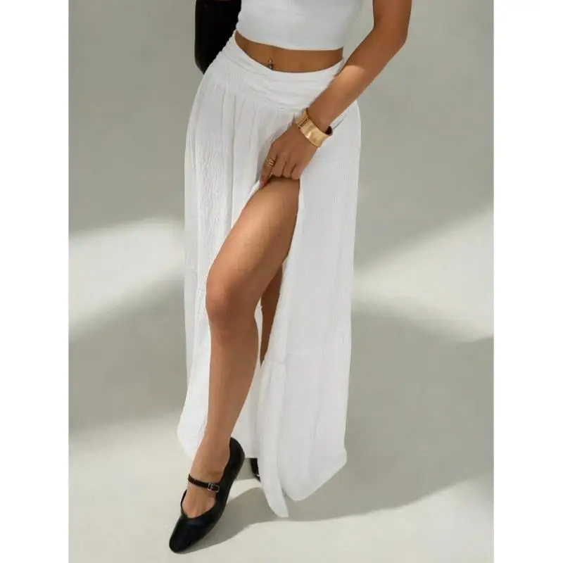 

Ele Pure Color Split Skirt for Women High Waist New Sle Cross-Border ort Pants Retro Fit Ciwalk Nine Points Pants