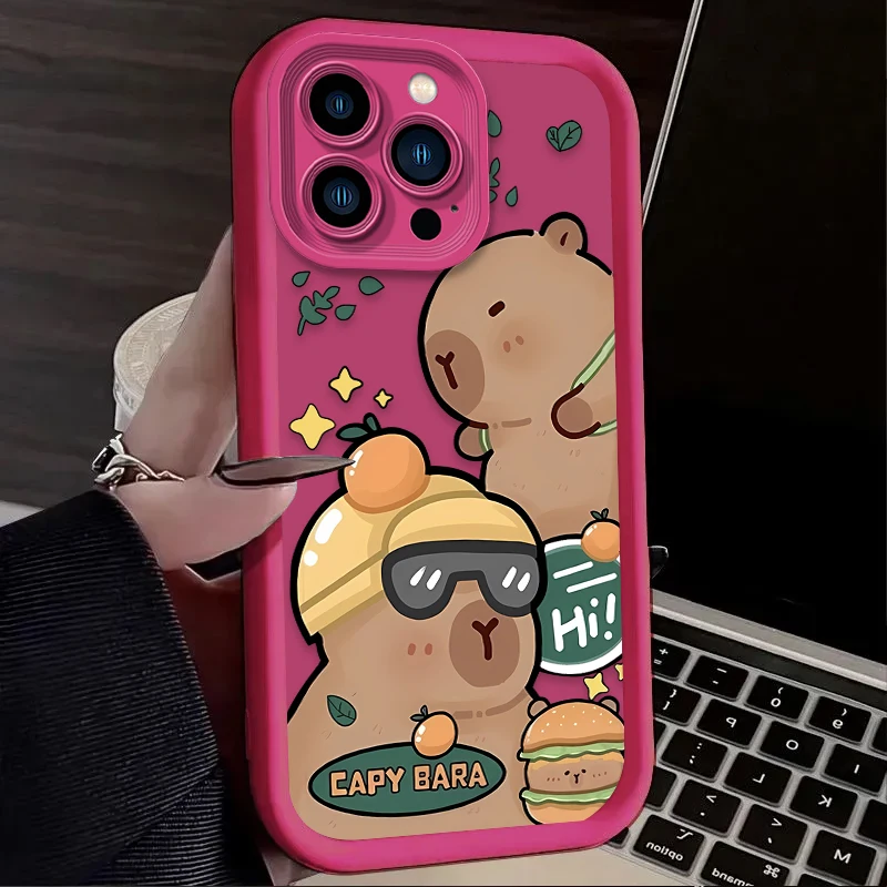 Leuke Cartoon Capibara Telefoonhoesje Voor iPhone 16 16E 15 14 13 12 11 Pro Max X XS XS Max XR SE 2020 SE4 7 8 Schokbestendige achterkant