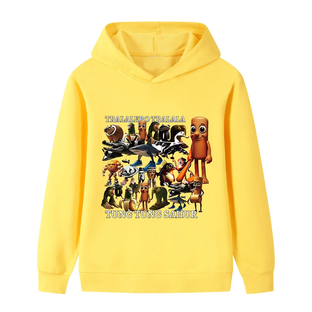 أطفال الإيطالية Brainrot الحيوانات متعة مطبوعة البلوز هوديي الخريف والشتاء في الهواء الطلق أزياء دافئة بنين بنات مقنعين البلوز