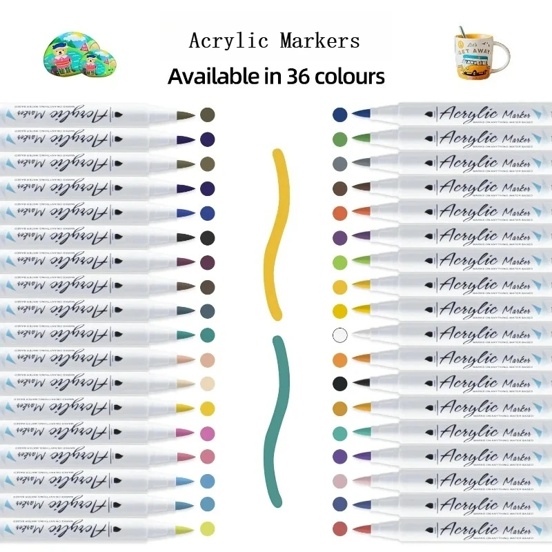 

12/24/36 Colors Acrylic Marker Pen Paint Art Marker for Stone, Ceramic, Glass, Wood, Fabric Painting - Art&School Supplies
