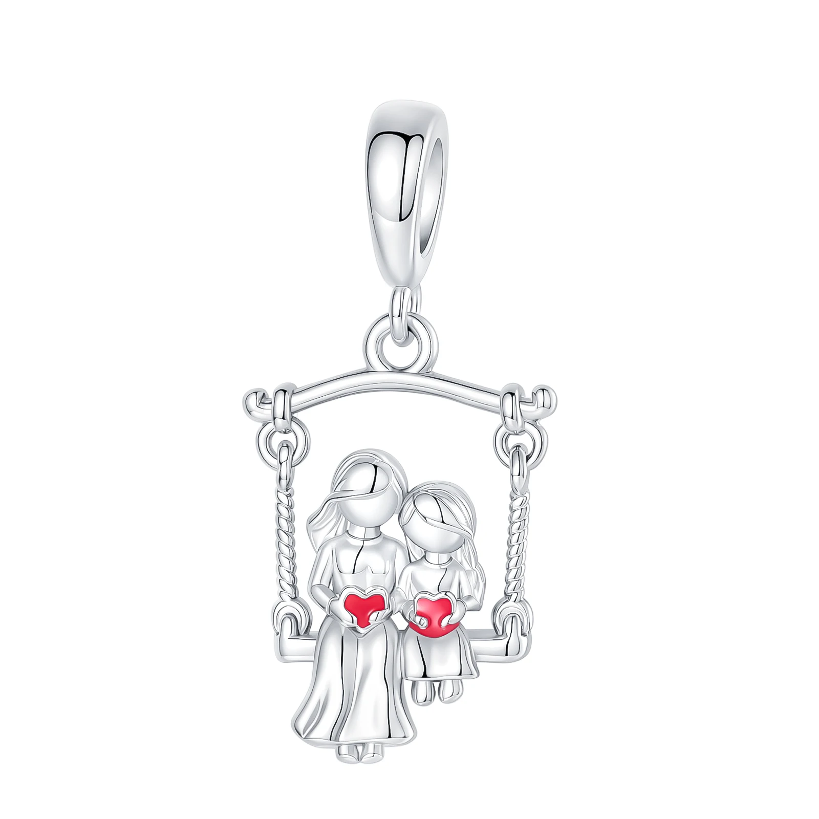 Original 925 Sterling Silver Charm Family Mother Daughter Swing Pendant for Women Fit Original Bracelet Necklace DIY Accessories